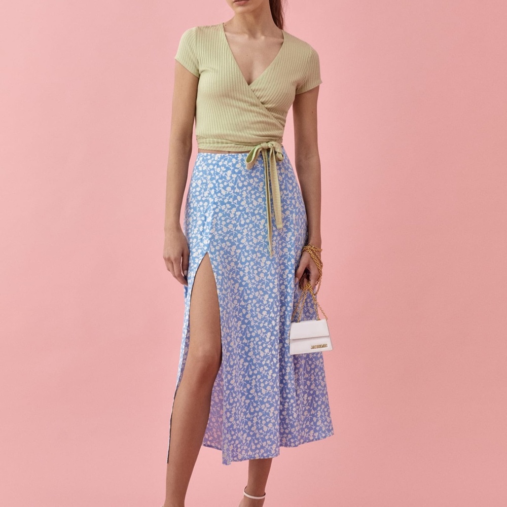 Reformation Zoe Skirt in Marie (Blue/White Floral)